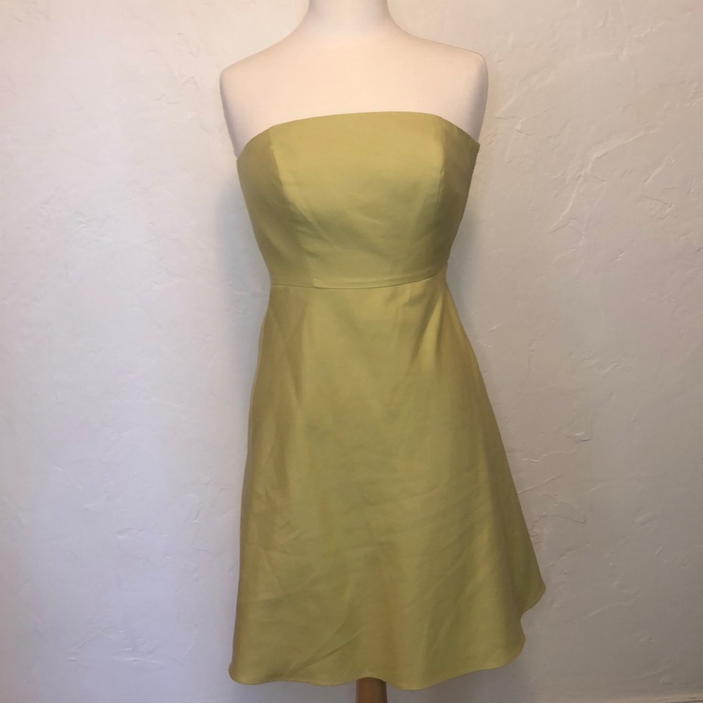 NWT ANN TAYLOR Petites yellow/green Strapless Dress 2P Formal - Picture 2 of 6